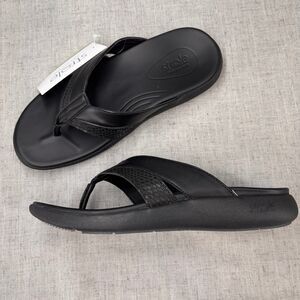 Strole Bliss Sandals Black Leather Flip Flop Slip On Thong NEW In BOX Women's 8